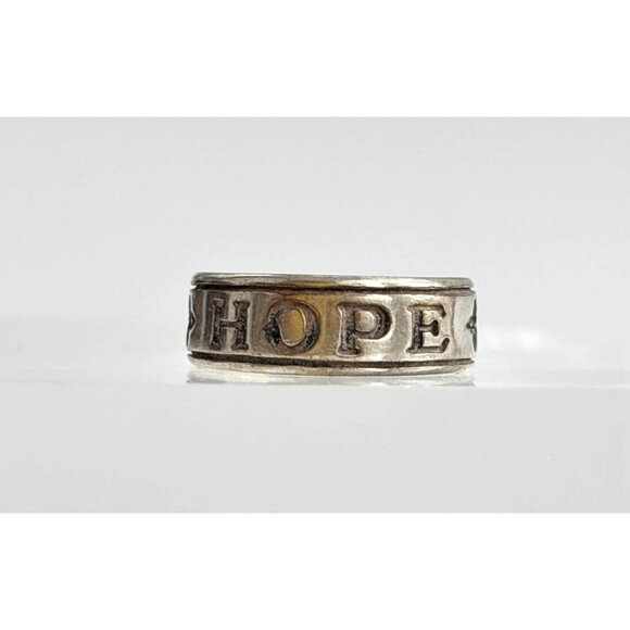 HOPE Carved Sterling Silver Adjustable Open Shank 925 Unisex Vintage Ring - sz 4 - Picture 1 of 15